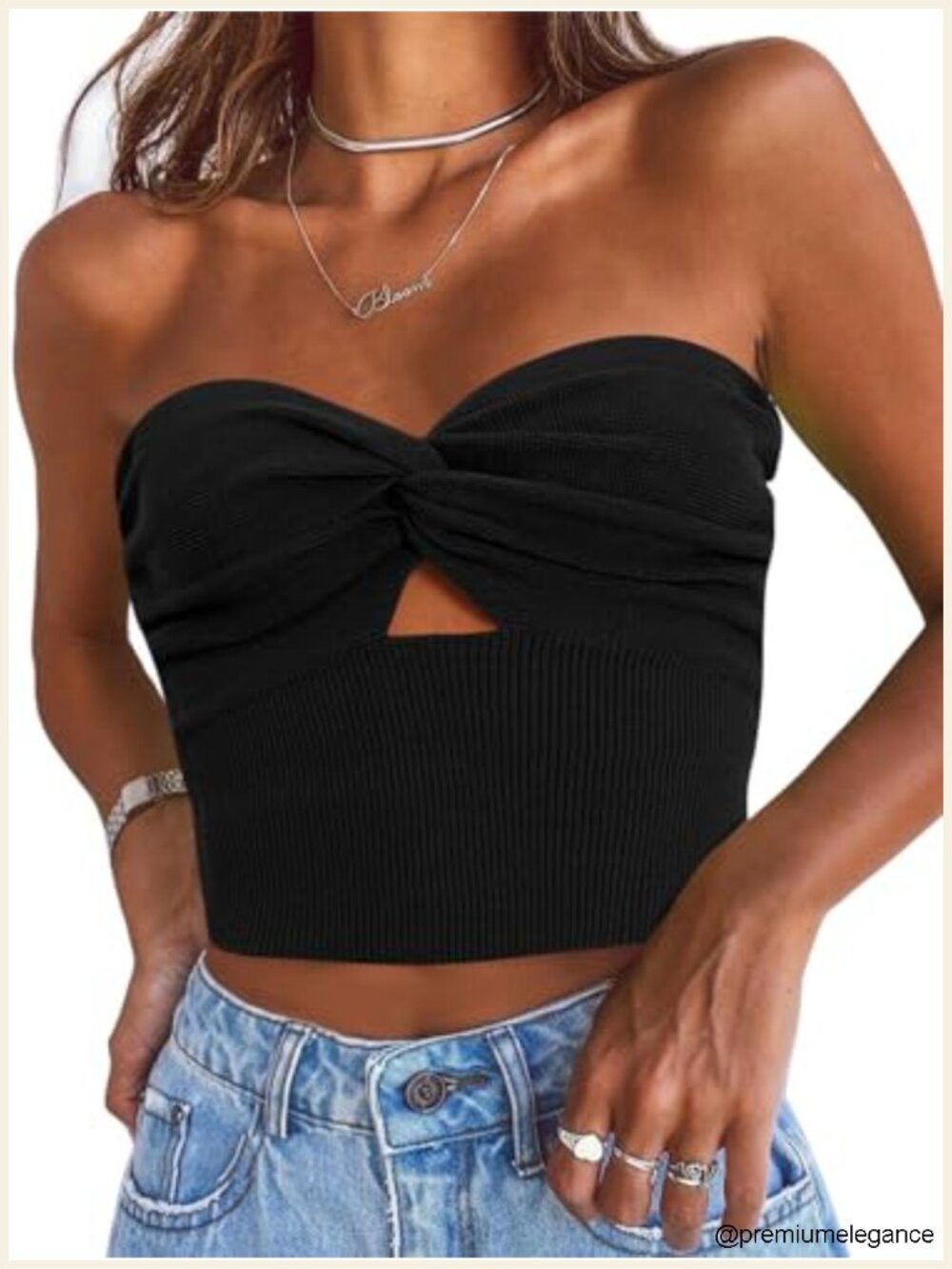 Women's Strapless Crop Tube Top Ribbed Knit Y2K Tank Top